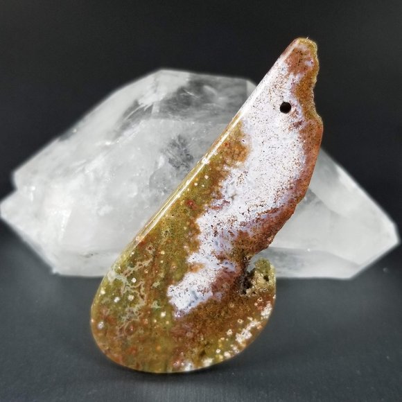 Large Drilled Ocean Jasper with Druzy * 56.70 x 24.92 x 6.87mm - Picture 6 of 16